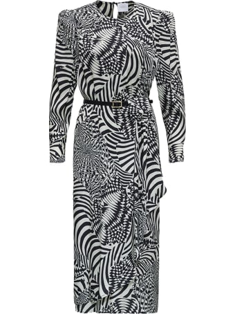 Merci Black And White Geometric Printed Dress With Belt