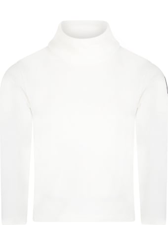 Moncler White Turtleneck For Girl With Black Logo