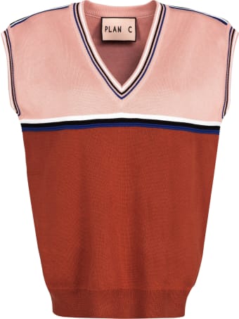 Plan C Striped Edges Knit Vest