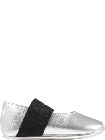 Balmain Silver Ballet Flats For Baby Girl With Logo