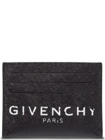 Givenchy Card Holder In Hammered Black Leather With Logo Print
