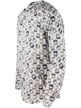 Sonrisa Luxury Shirt In Soft, Precious And Very Fine Stretch Cotton Flower With French Collar In Patterned Circles Style Print In Contrasting Color