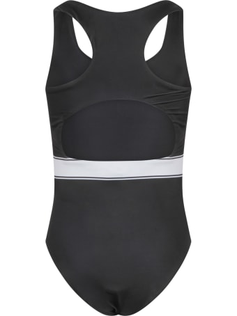 Moncler Black Swimsuit For Baby Girl With Logo
