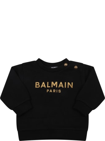 Balmain Black Sweatshirt For Baby Girl With Logo