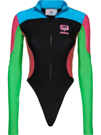 Chiara Ferragni Multicolor Lycra Bodysuit With Eyelike Glossy Print
