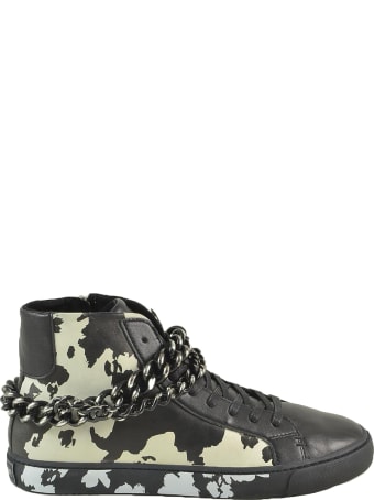Patrizia Pepe Black Leather Mid-top Sneakers W/chain