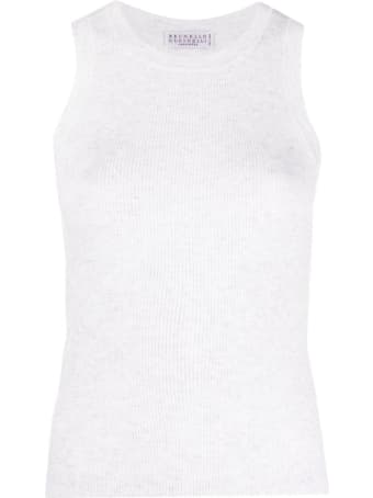 Brunello Cucinelli White Sleeveless Tank Top In Cashmere Blend