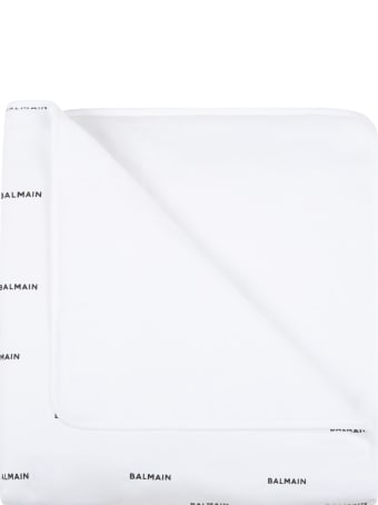Balmain White Blanket For Baby Kids With Logos