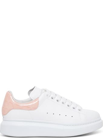 Alexander McQueen Oversize White Leather Sneakers With Crocodile Printed Heel Tab