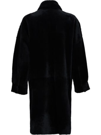 Blancha Leather And Merino Wool Reversible Black Coat