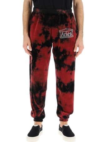 Aries Rhinestone Logo Velour Sweatpants
