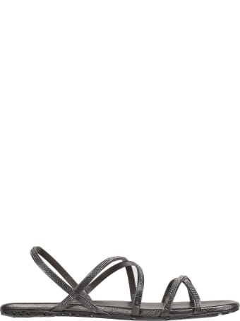 Pedro Garcia Sandal With Strass In Gunmetal Leather