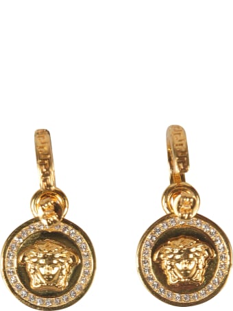 Versace Crystal Embellished Medusa Head Round Earrings