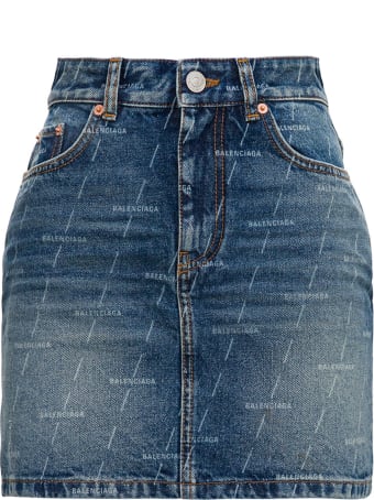 Balenciaga Denim Skirt With Allover Logo