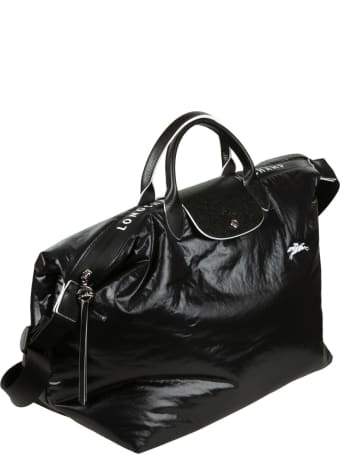 Longchamp Logo Patch Shiny Leather Top Handle Tote