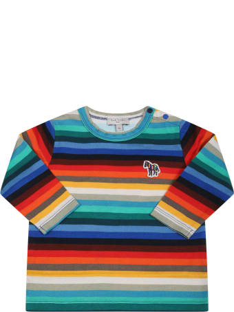 Paul Smith Junior T-shirt Multicolor Per Neonato Con Cavallino Ricamato