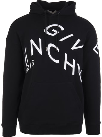 Givenchy Man Black Hoodie With White Givenchy Refracted Embroidery