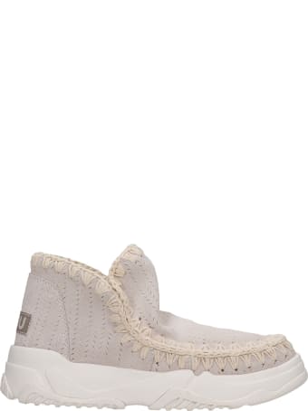 Mou Eskimo Trainer Low Heels Ankle Boots In Grey Suede