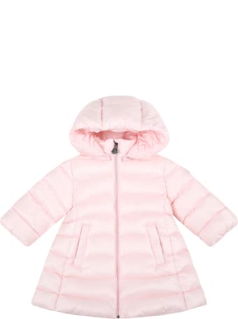 Moncler Pink "majeure" Jacket For Baby Girl With Logo Patch