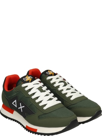 Sun 68 Niki Solid Sneakers In Green Leather And Fabric