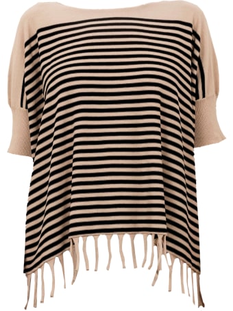 Archiviob Fringed Stripes Crew Neck S/s Sweater W/fringes