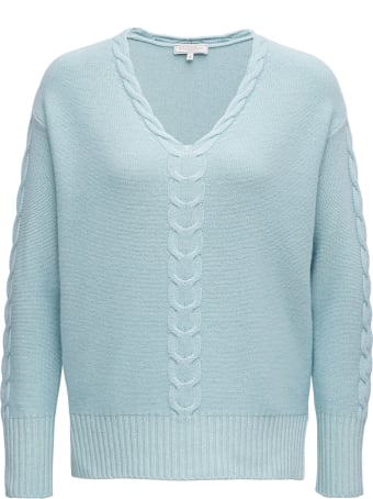 Antonelli Light Blue Wool Blend Sweater With Braided Front Detail