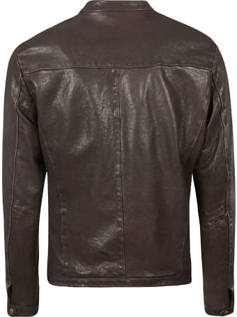 DFour Band Collar Zip Leather Jacket