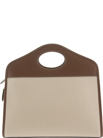 Burberry Small Pocket Tote In Two-tone Canvas And Leather