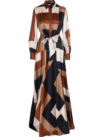 Kiton Long Shirt Dress In Multicolored Silk With Belt