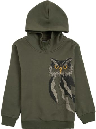 Il Gufo Green Organic Cotton Hoodie With Owl Print
