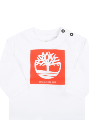 Timberland White T-shirt For Baby Boy With Tree