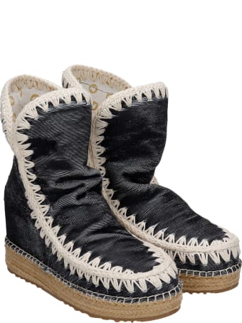 Mou Inner Wedge Ankel Boots Inside Wedge In Black Synthetic Fibers