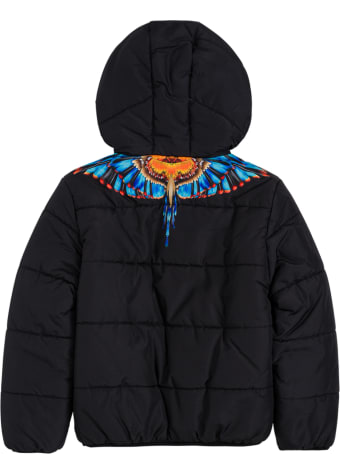 Marcelo Burlon Black Cotton Grizzly Wings Nylon Down Jacket
