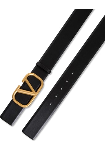 Valentino Garavani Black Leather Belt With V Logo Buckle