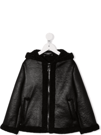 Neil Barrett Kids Black Eco-leather Jacket With Eco-shearling Lining