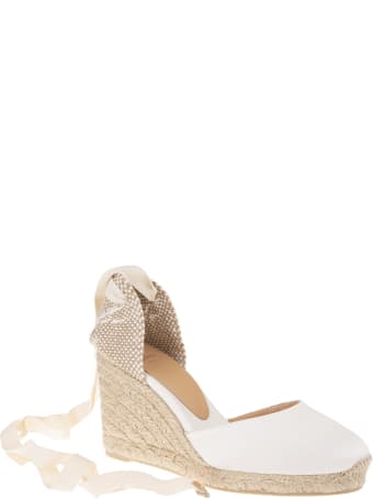 Castañer Carina Espadrille In White Canvas With Wedge