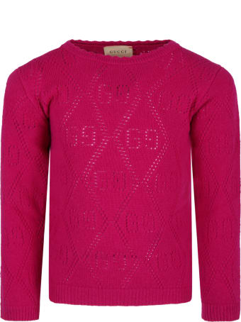 Gucci Fuchsia Sweater For Girl With Double Gg