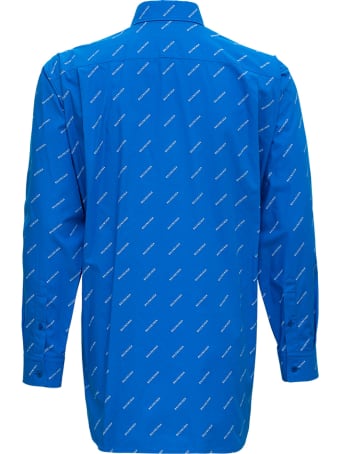Balenciaga Light Blue Cotton Shirt With Allover Logo