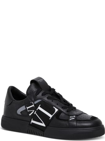 Valentino Garavani Black Leather Sneakers With Vltn Logo
