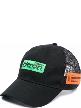 HERON PRESTON Trucker Baseball Cap In Black Canvas And Mesh