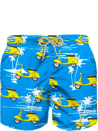 MC2 Saint Barth Vespa© And Palms Print Boy's Swim Trunks - Vespa® Special Edition