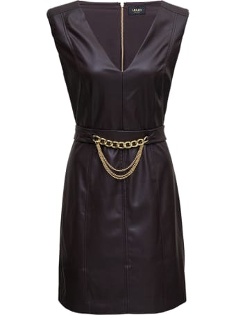 Liu-Jo Brown Leatheret Dress With Chain Belt