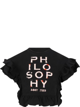 Philosophy di Lorenzo Serafini Black T-shirt For Girl With Logo