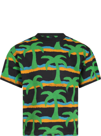 Stella McCartney Black T-shirt For Kids With Palms