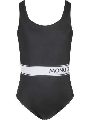 Moncler Black Swimsuit For Baby Girl With Logo