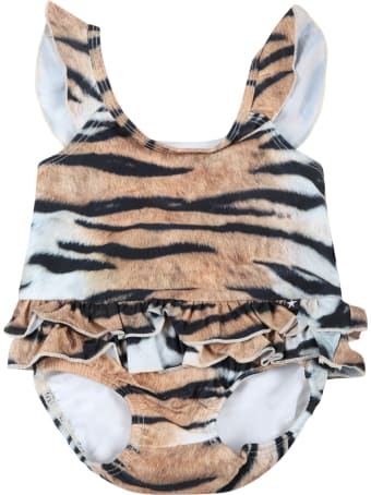 Molo Multicolor Swimsuit For Baby Girl With Tiger Print