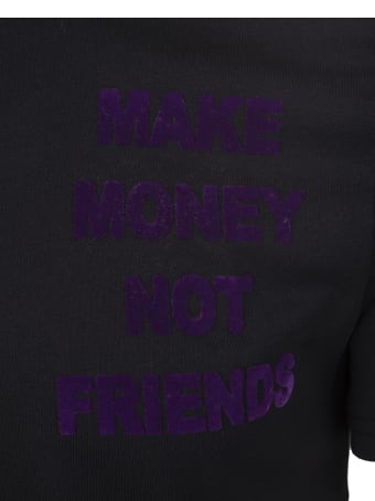 Make Money Not Friends Black T-shirt With Front And Back Velvet Effect Purple Logo