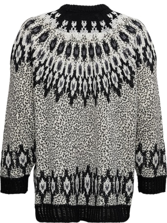 Valentino Crew Neck Wool Sweater  With Animal Print And Embroidery
