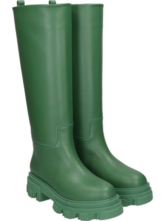 Gia X Pernille Teisbaek Perni 07 Low Heels Boots In Green Leather