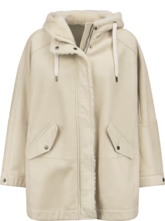 Brunello Cucinelli Shearling Outerwear With Hood And Shiny Trim